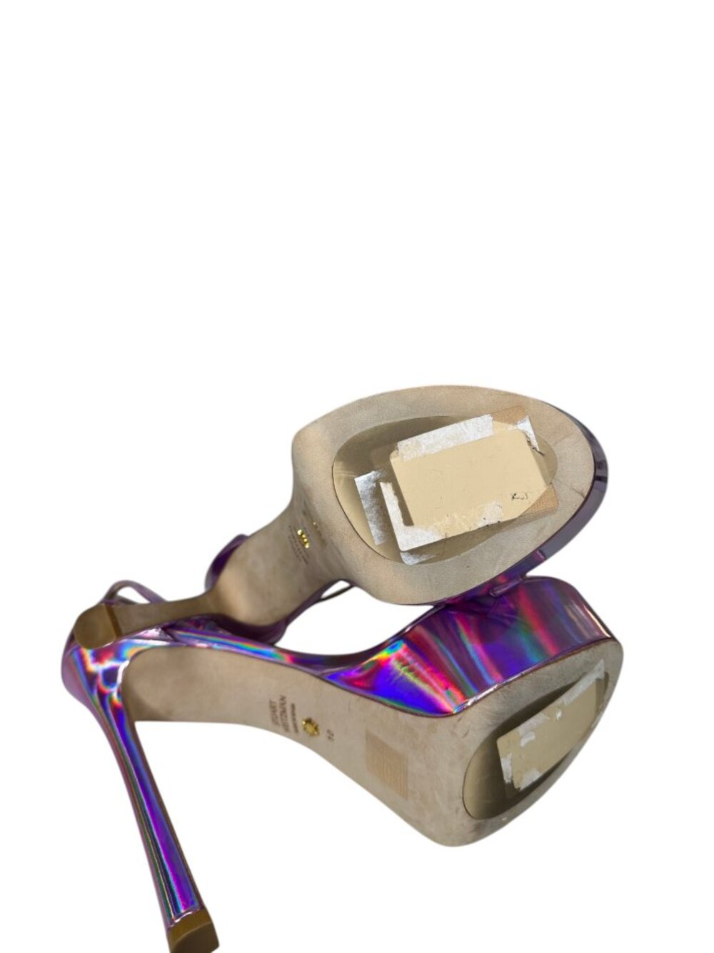 Stuart Weitzman Nudist Curve Platform Heels in Iridescent Pink. 10 - Picture 6 of 8